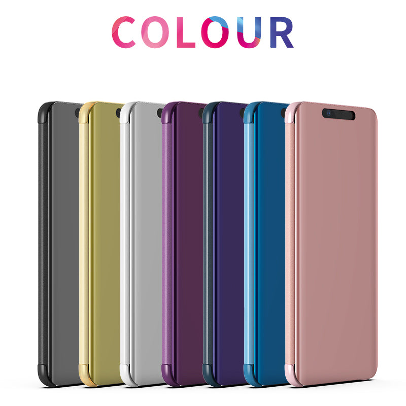 For Huawei Mate 20 Pro View Window Plated Mirror Surface Mobile Phone Leather Stand Case Fingerprint-Free