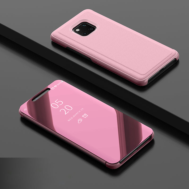 For Huawei Mate 20 Pro View Window Plated Mirror Surface Mobile Phone Leather Stand Case Fingerprint-Free