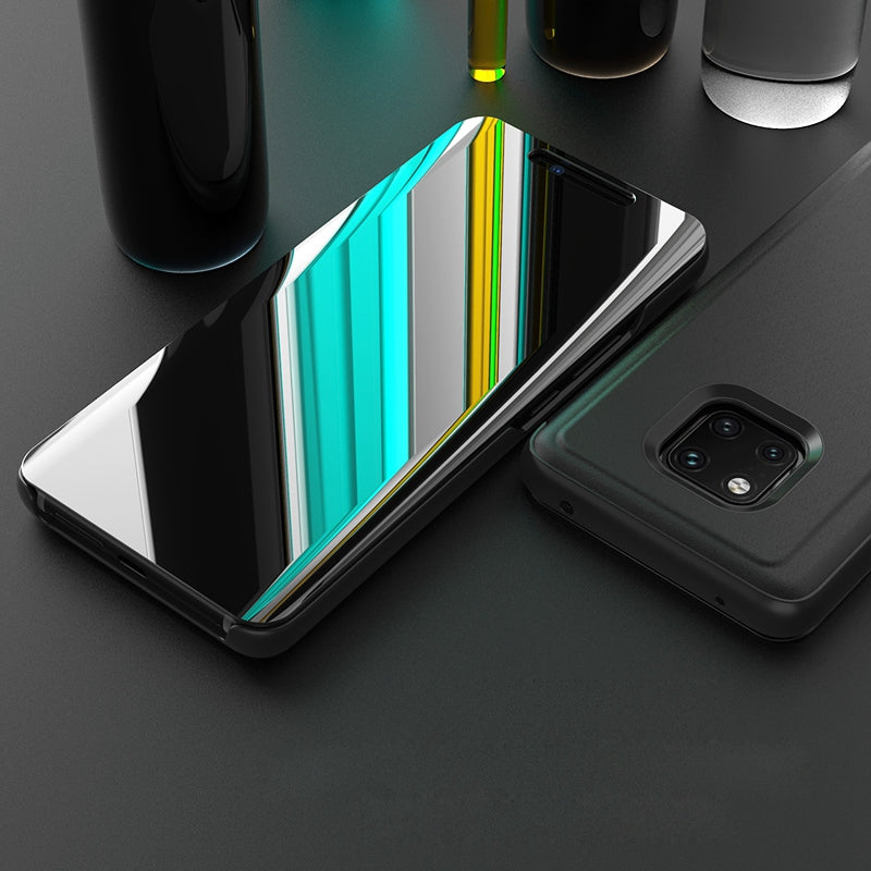 For Huawei Mate 20 Pro View Window Plated Mirror Surface Mobile Phone Leather Stand Case Fingerprint-Free