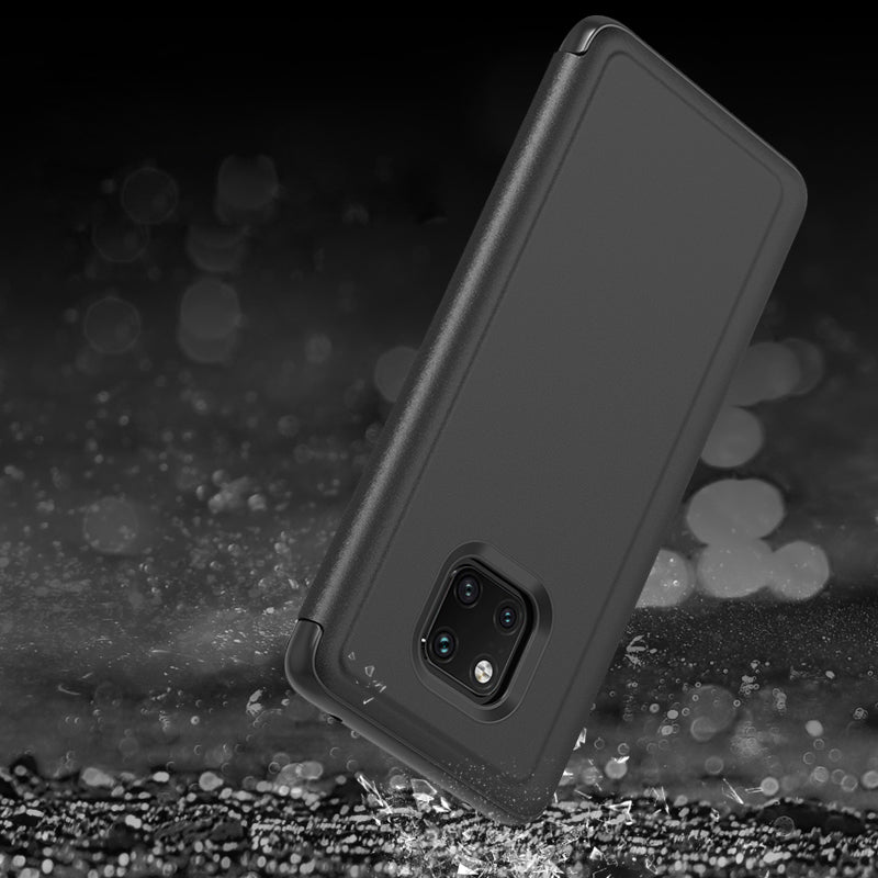 For Huawei Mate 20 Pro View Window Plated Mirror Surface Mobile Phone Leather Stand Case Fingerprint-Free