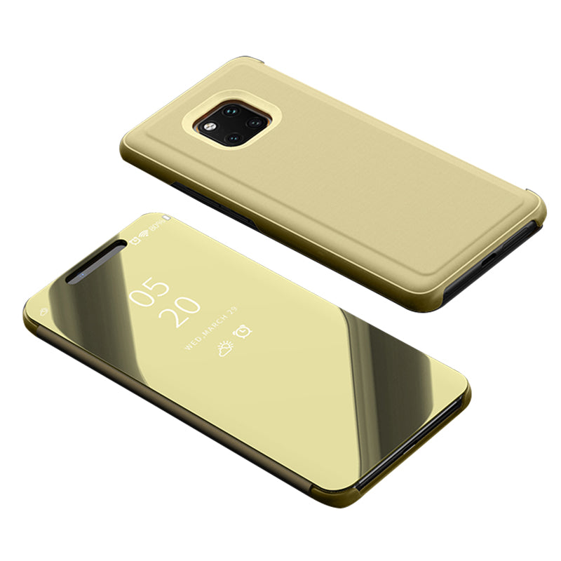 For Huawei Mate 20 Pro View Window Plated Mirror Surface Mobile Phone Leather Stand Case Fingerprint-Free