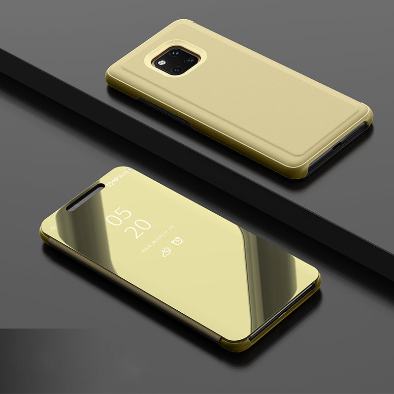 For Huawei Mate 20 Pro View Window Plated Mirror Surface Mobile Phone Leather Stand Case Fingerprint-Free