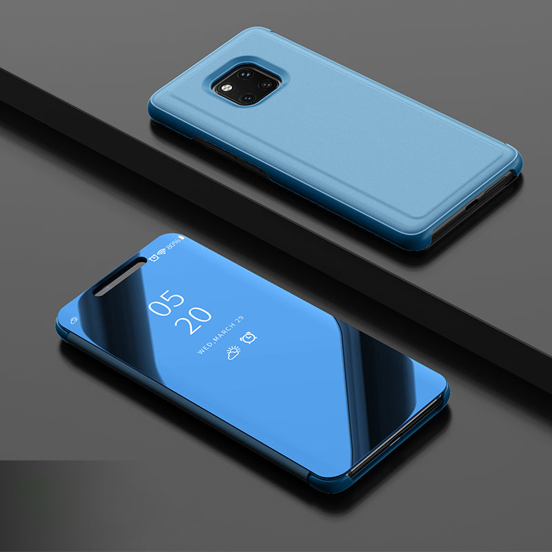 For Huawei Mate 20 Pro View Window Plated Mirror Surface Mobile Phone Leather Stand Case Fingerprint-Free