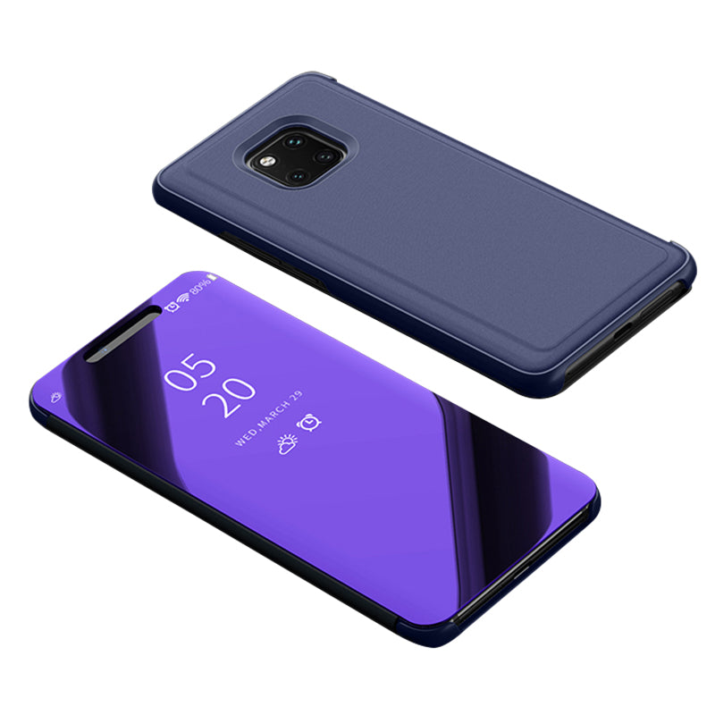 For Huawei Mate 20 Pro View Window Plated Mirror Surface Mobile Phone Leather Stand Case Fingerprint-Free