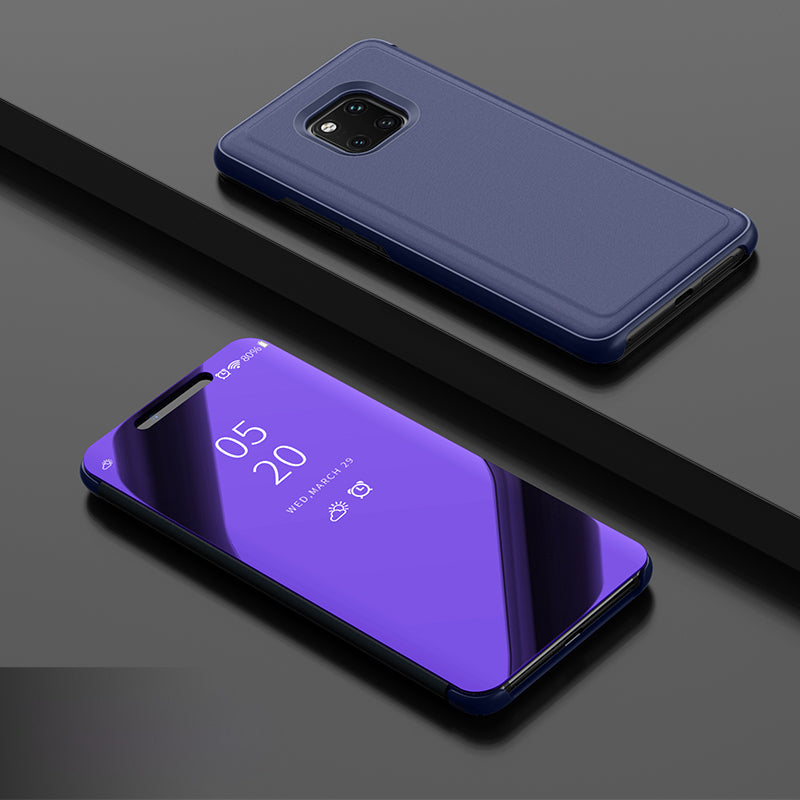 For Huawei Mate 20 Pro View Window Plated Mirror Surface Mobile Phone Leather Stand Case Fingerprint-Free