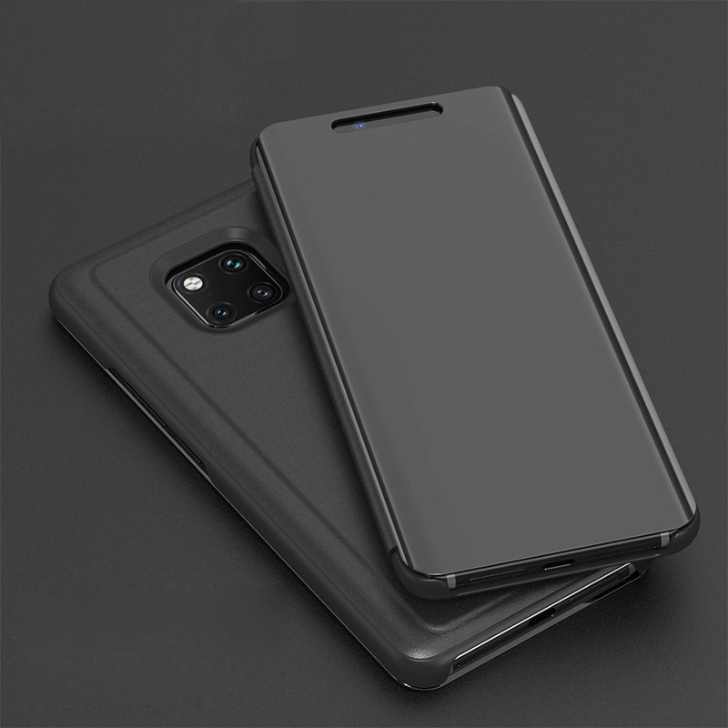 For Huawei Mate 20 Pro View Window Plated Mirror Surface Mobile Phone Leather Stand Case Fingerprint-Free