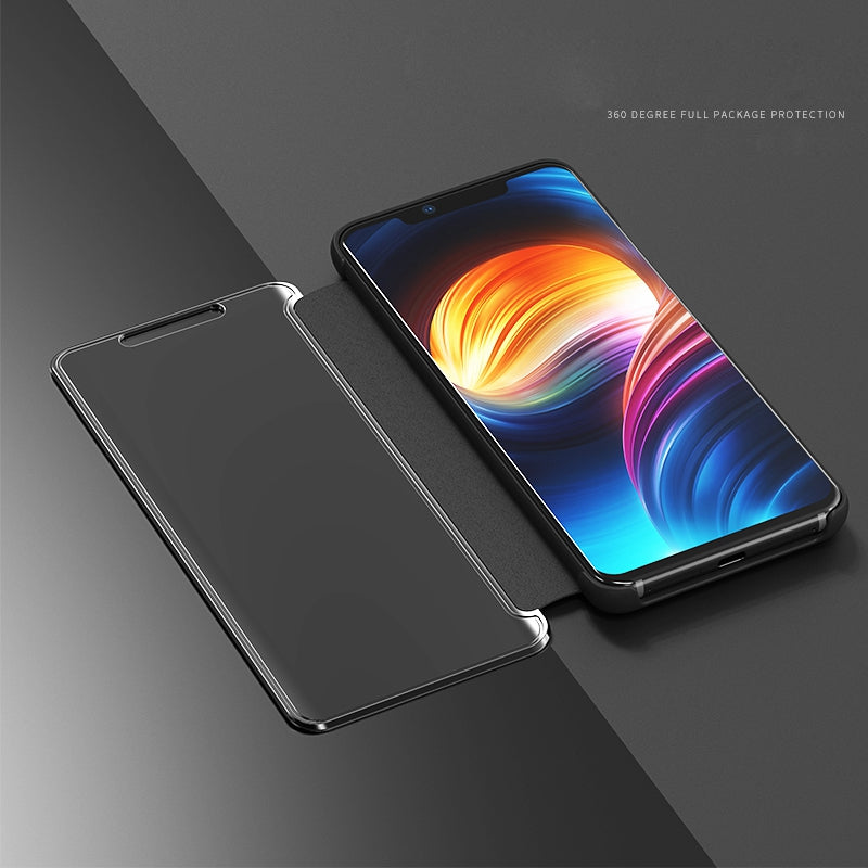 For Huawei Mate 20 Pro View Window Plated Mirror Surface Mobile Phone Leather Stand Case Fingerprint-Free