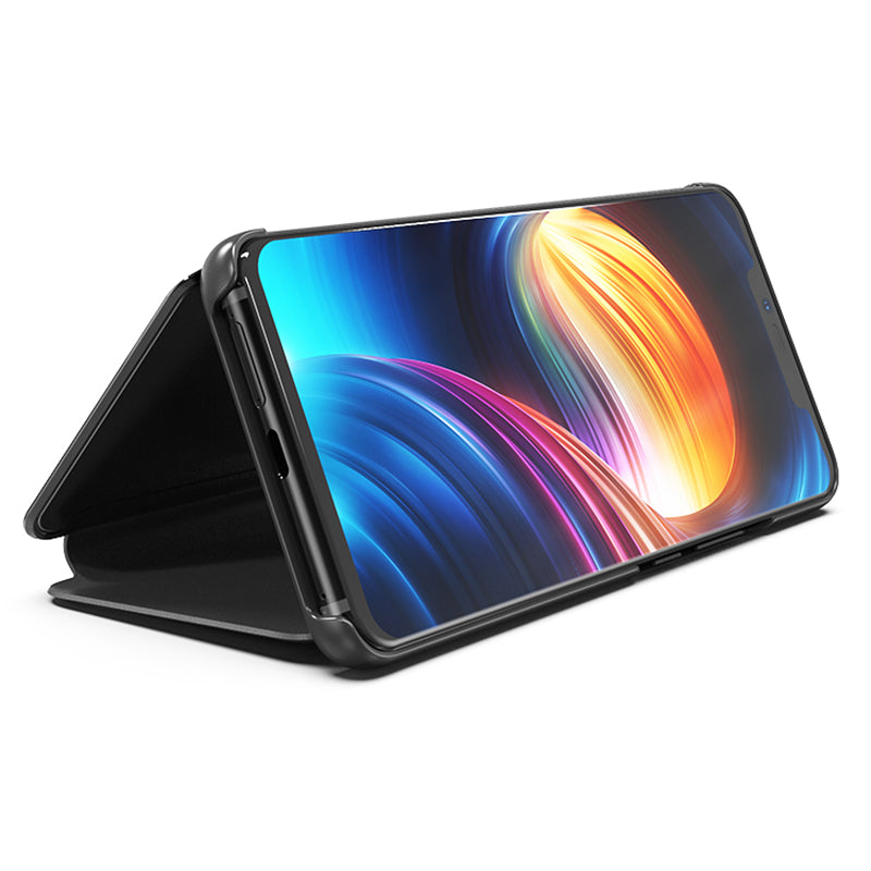 For Huawei Mate 20 Pro View Window Plated Mirror Surface Mobile Phone Leather Stand Case Fingerprint-Free