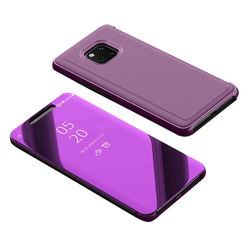 For Huawei Mate 20 Pro View Window Plated Mirror Surface Mobile Phone Leather Stand Case Fingerprint-Free