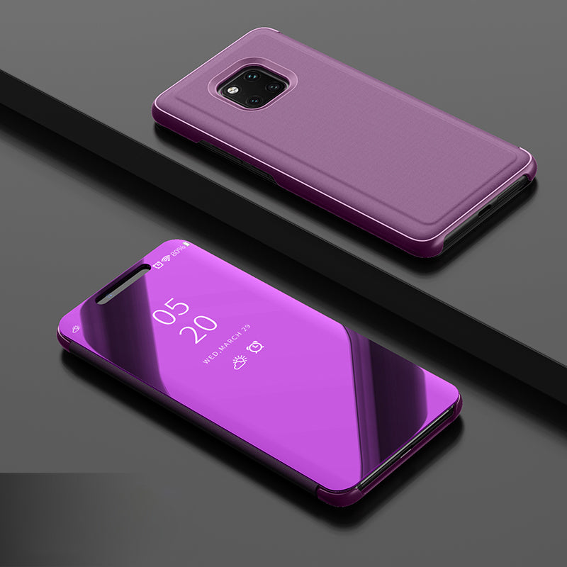 For Huawei Mate 20 Pro View Window Plated Mirror Surface Mobile Phone Leather Stand Case Fingerprint-Free
