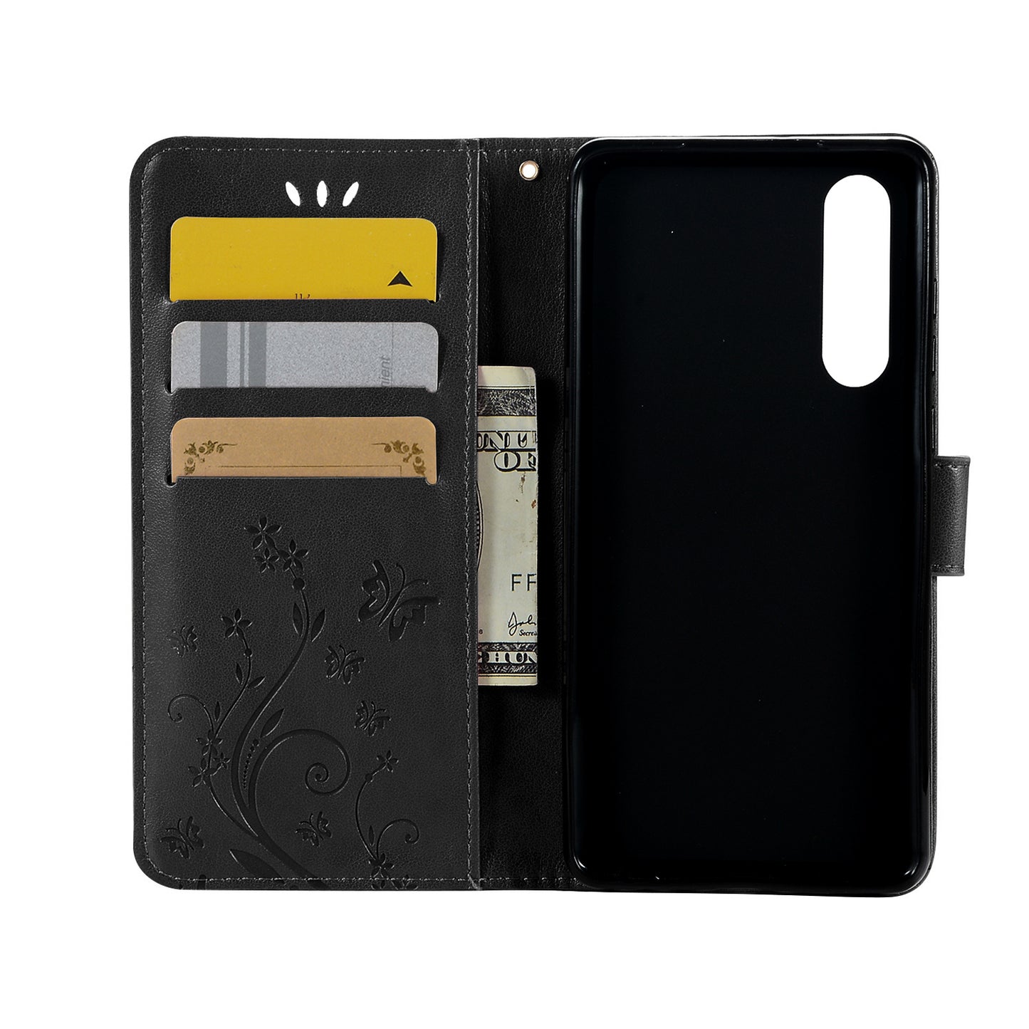 For Huawei P30 Imprint Butterfly Flower Leather Wallet Case with Strap