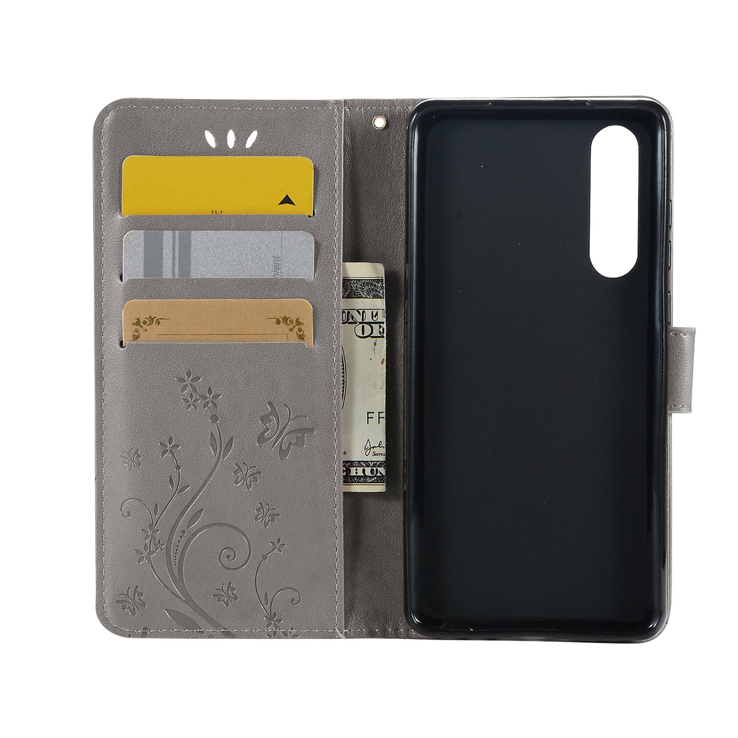 For Huawei P30 Imprint Butterfly Flower Leather Wallet Case with Strap
