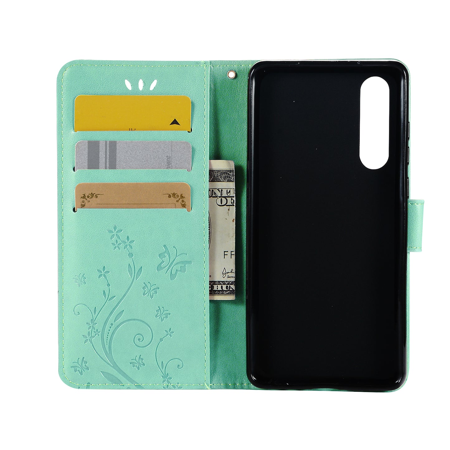 For Huawei P30 Imprint Butterfly Flower Leather Wallet Case with Strap