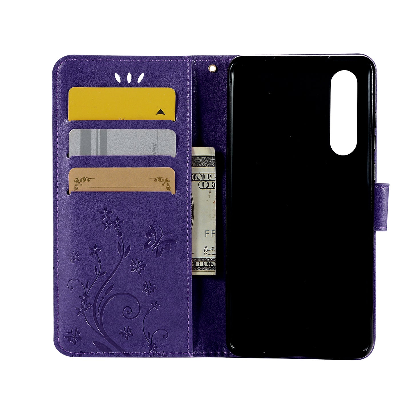 For Huawei P30 Imprint Butterfly Flower Leather Wallet Case with Strap