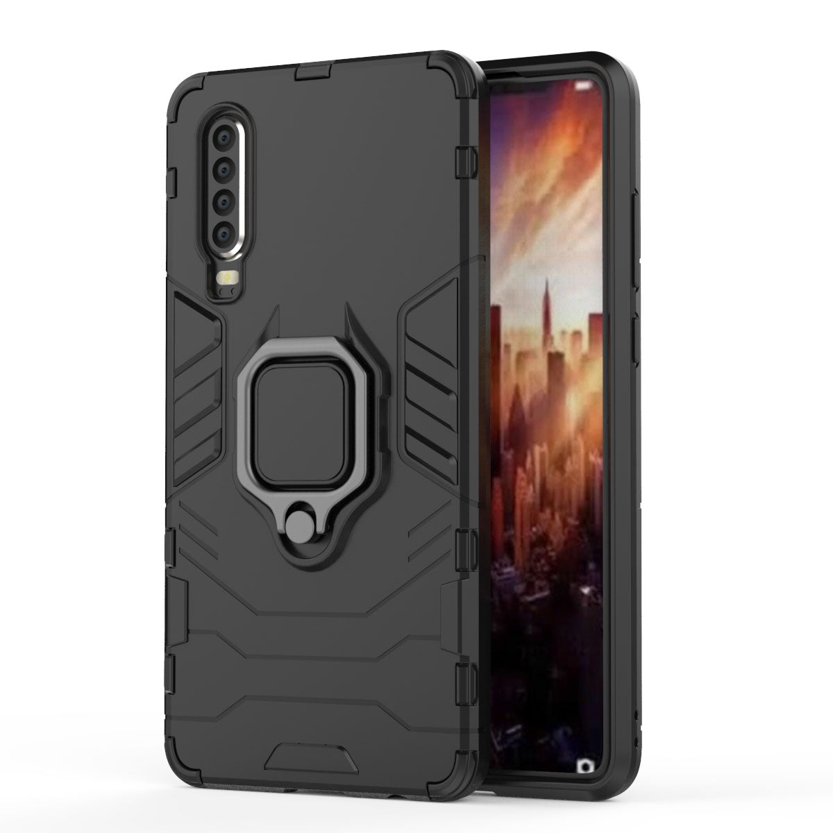 For Huawei P30 Finger Ring Kickstand PC + TPU Hybrid Mobile Phone Case