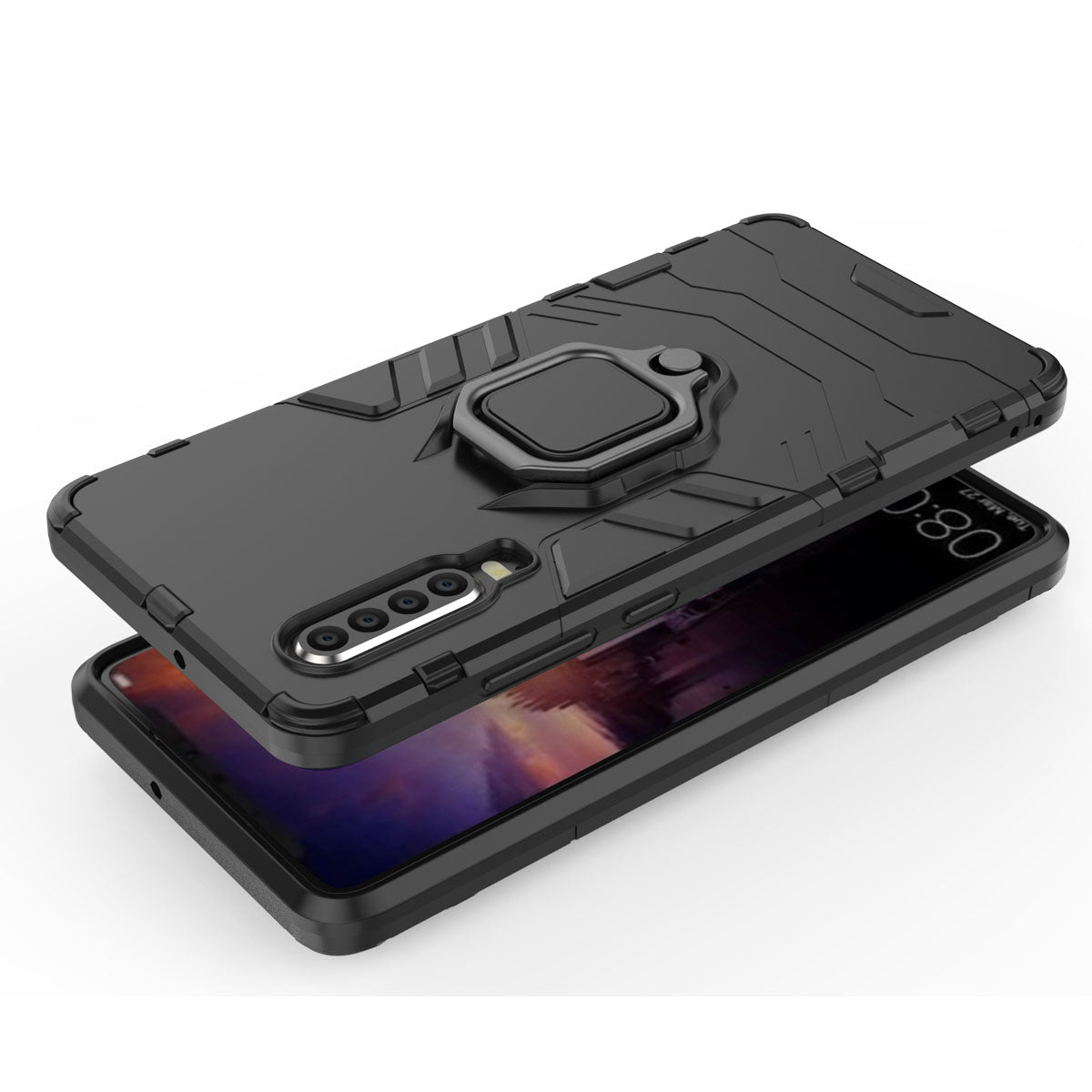 For Huawei P30 Finger Ring Kickstand PC + TPU Hybrid Mobile Phone Case