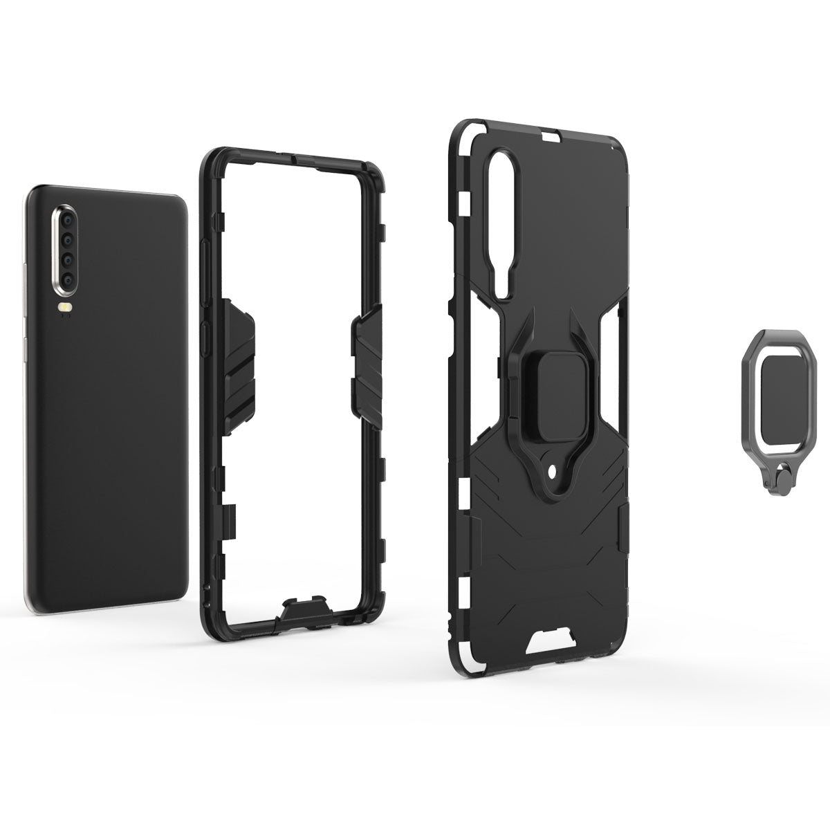 For Huawei P30 Finger Ring Kickstand PC + TPU Hybrid Mobile Phone Case