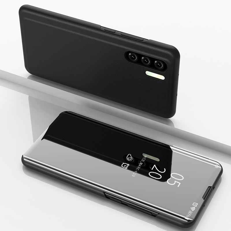 For Huawei P30 Pro Plated Mirror Surface View Window Leather Cell Phone Cover Anti-Drop Protection