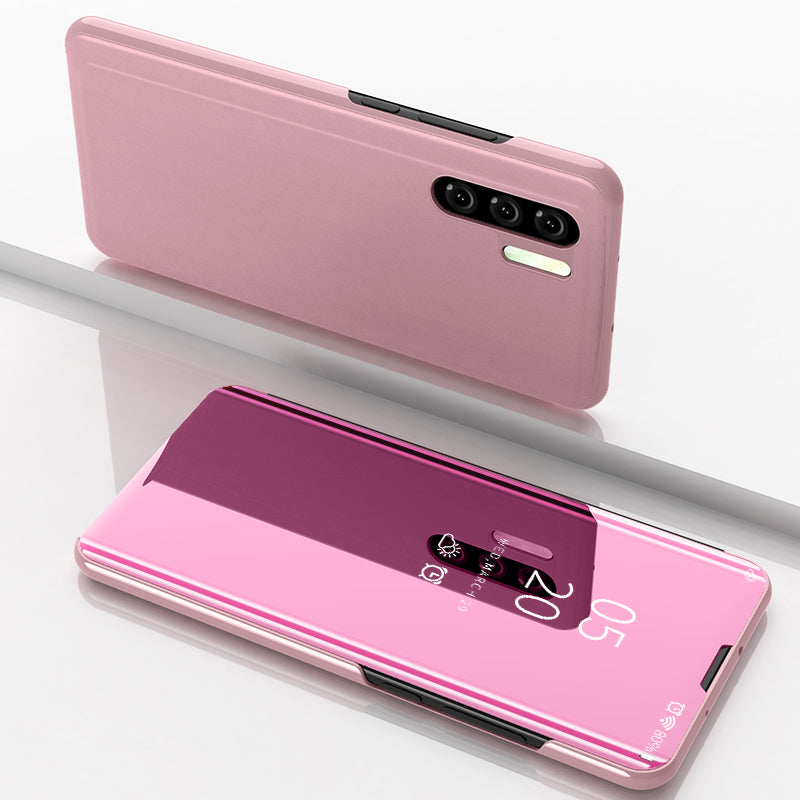 For Huawei P30 Pro Plated Mirror Surface View Window Leather Cell Phone Cover Anti-Drop Protection