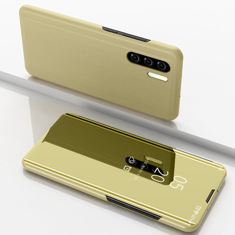 For Huawei P30 Pro Plated Mirror Surface View Window Leather Cell Phone Cover Anti-Drop Protection
