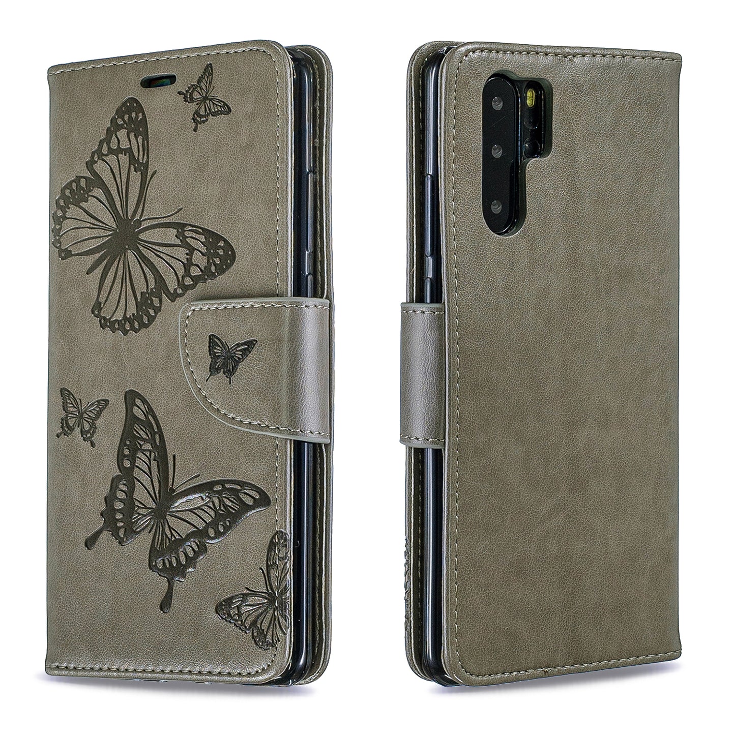 For Huawei P30 Pro PU Leather Imprint Butterflies Phone Case