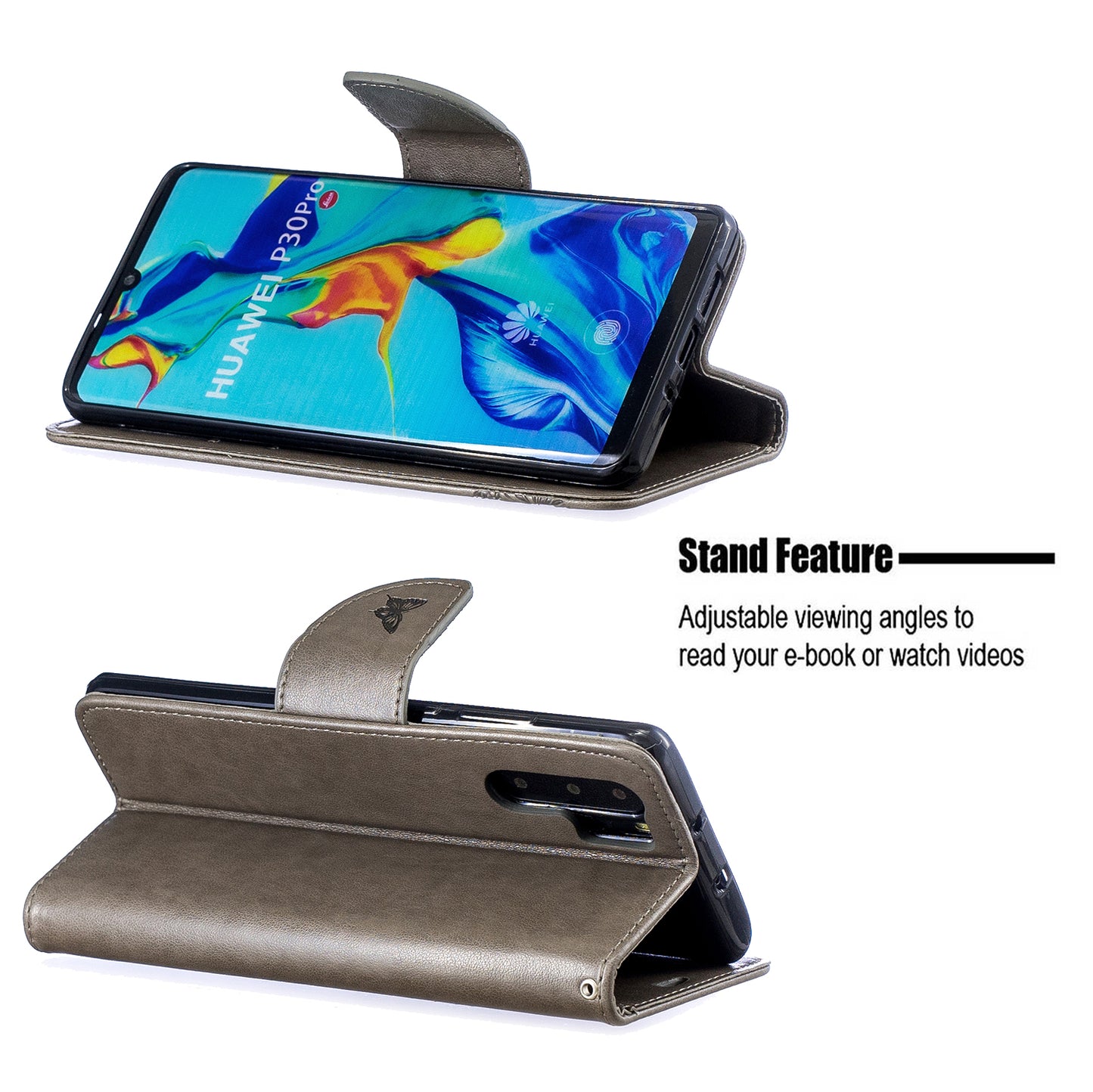 For Huawei P30 Pro PU Leather Imprint Butterflies Phone Case