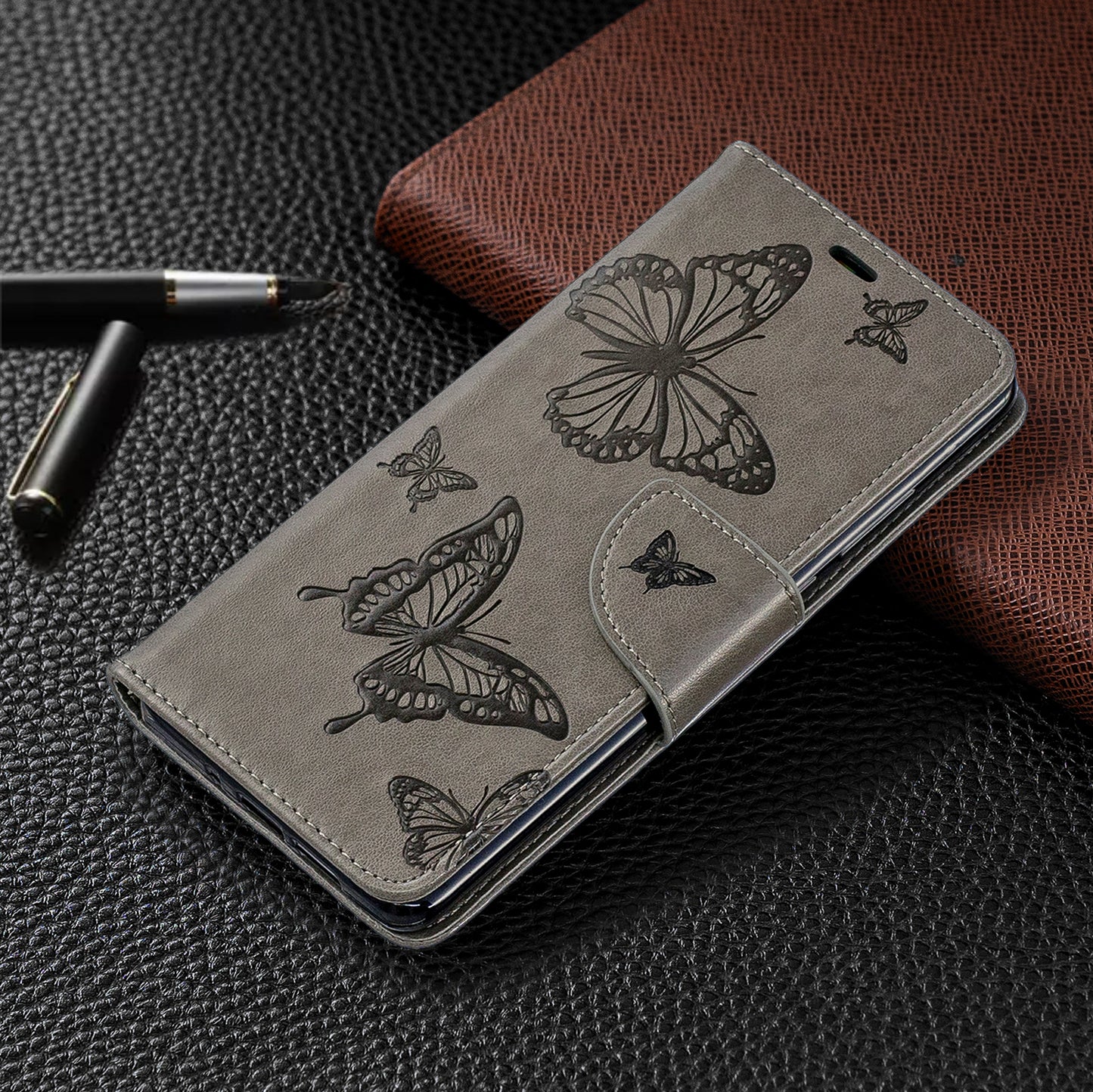 For Huawei P30 Pro PU Leather Imprint Butterflies Phone Case