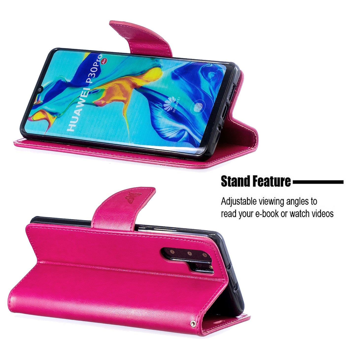 For Huawei P30 Pro PU Leather Imprint Butterflies Phone Case