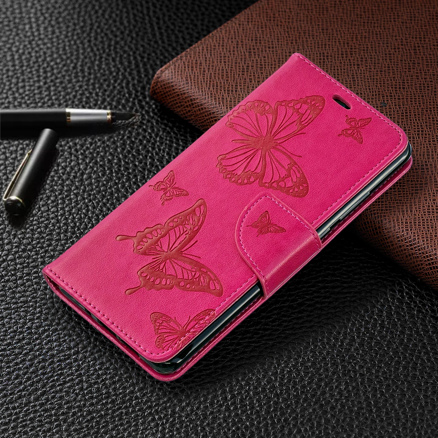 For Huawei P30 Pro PU Leather Imprint Butterflies Phone Case