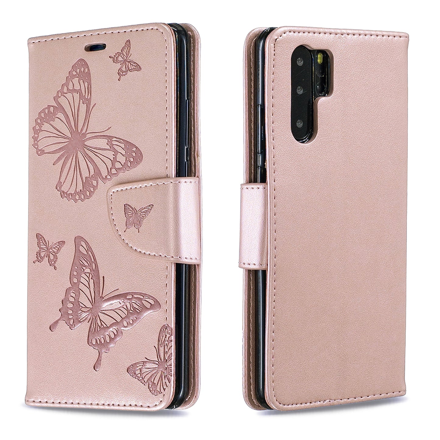 For Huawei P30 Pro PU Leather Imprint Butterflies Phone Case