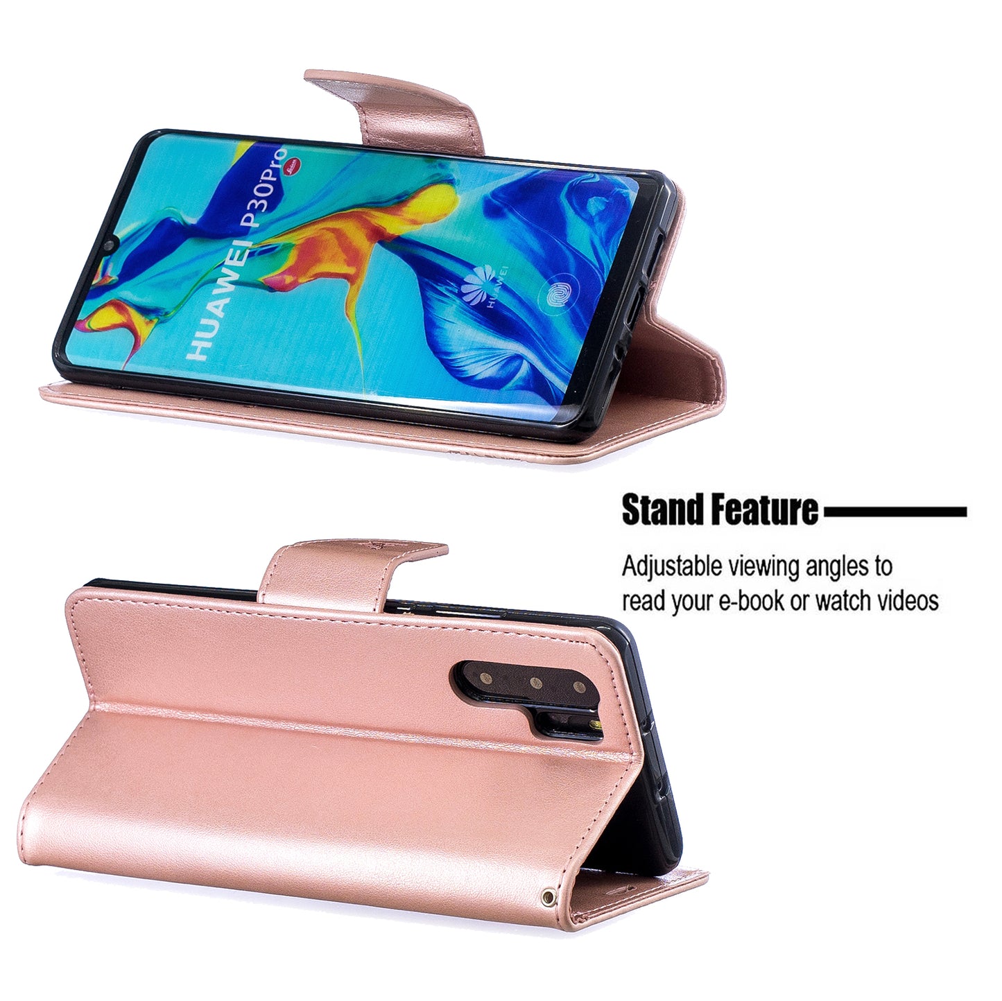 For Huawei P30 Pro PU Leather Imprint Butterflies Phone Case