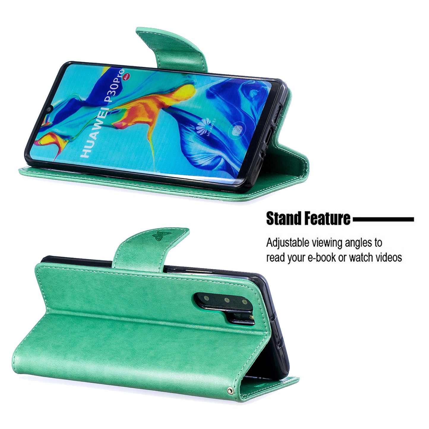 For Huawei P30 Pro PU Leather Imprint Butterflies Phone Case