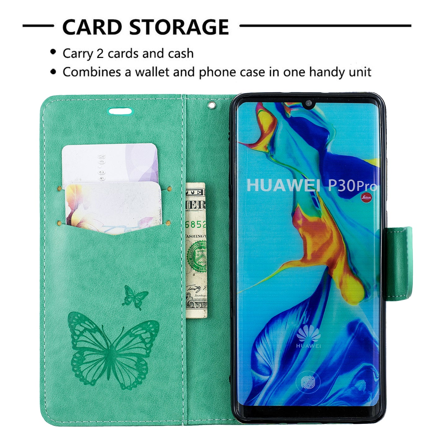 For Huawei P30 Pro PU Leather Imprint Butterflies Phone Case
