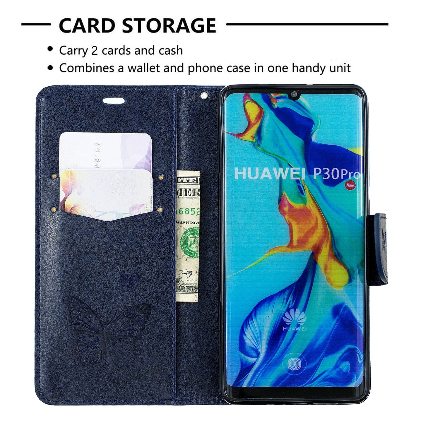 For Huawei P30 Pro PU Leather Imprint Butterflies Phone Case