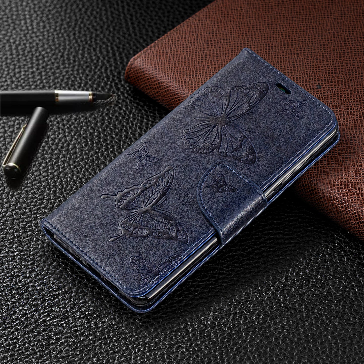 For Huawei P30 Pro PU Leather Imprint Butterflies Phone Case