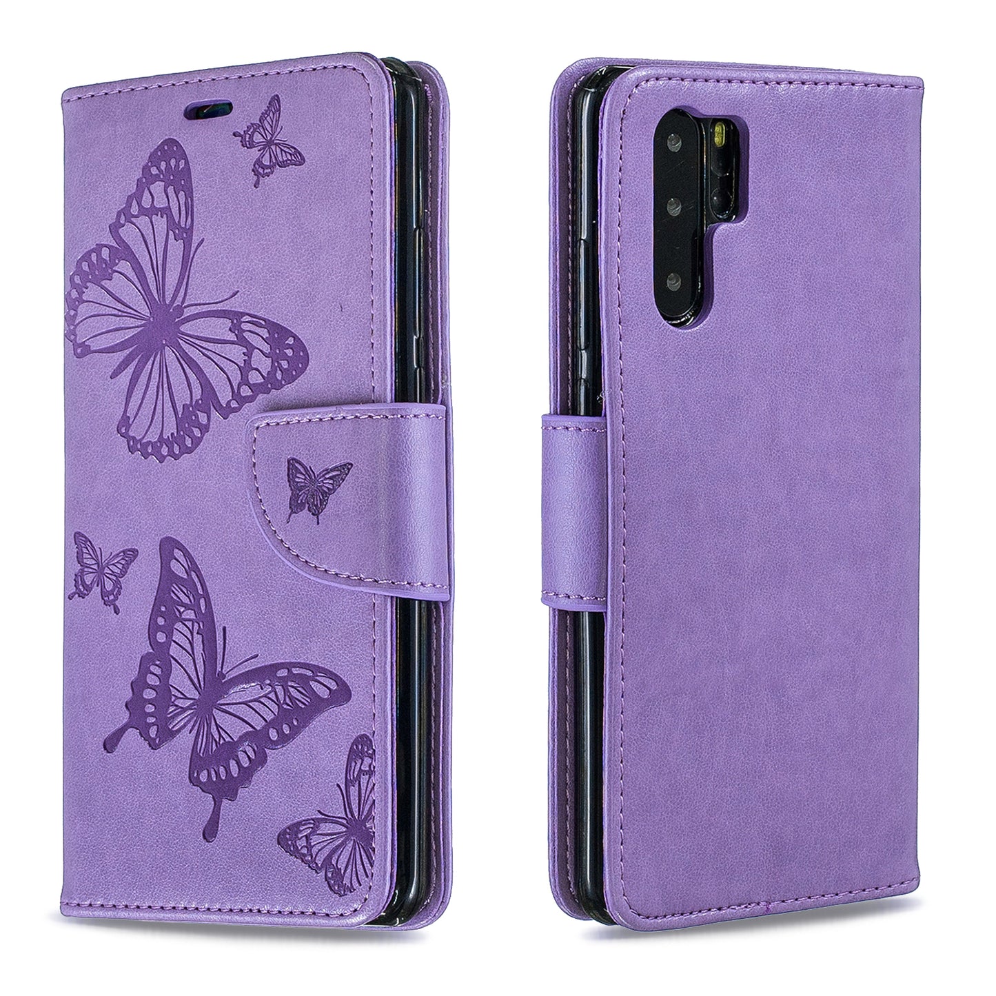 For Huawei P30 Pro PU Leather Imprint Butterflies Phone Case