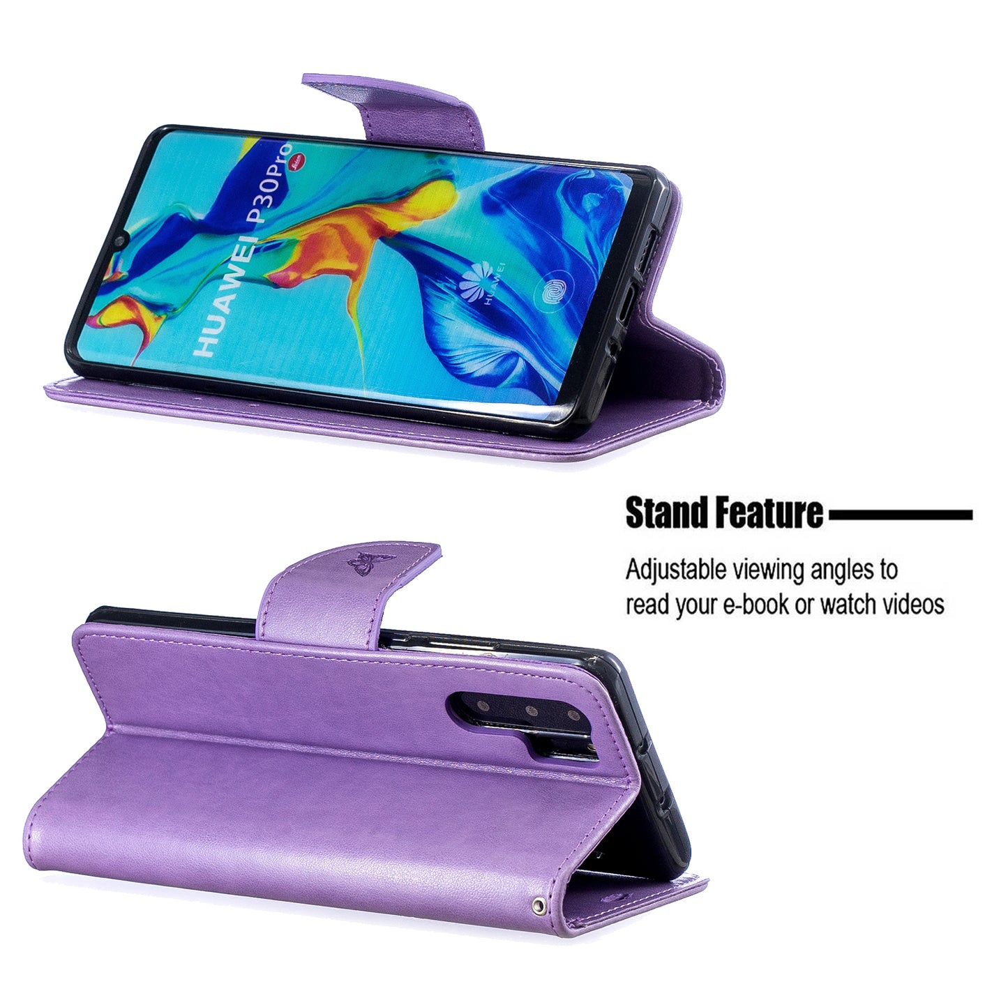 For Huawei P30 Pro PU Leather Imprint Butterflies Phone Case