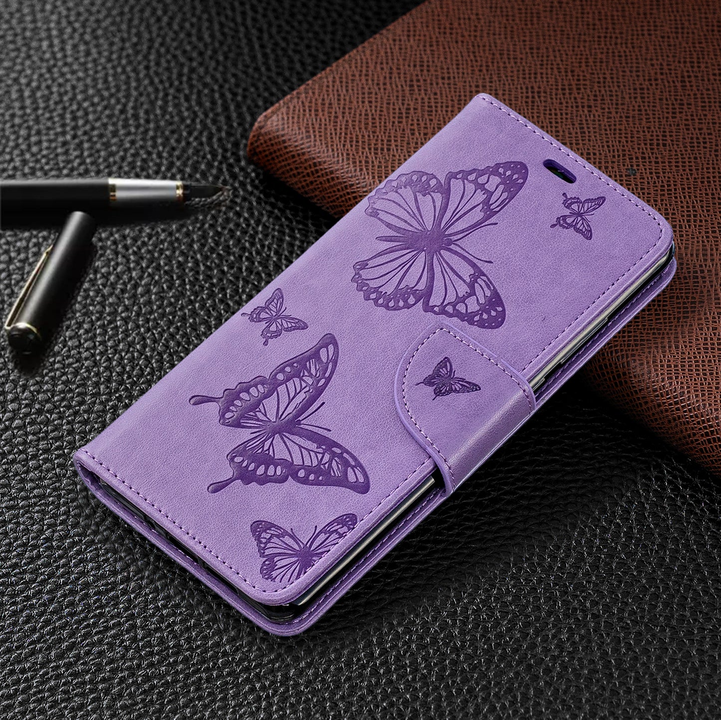 For Huawei P30 Pro PU Leather Imprint Butterflies Phone Case