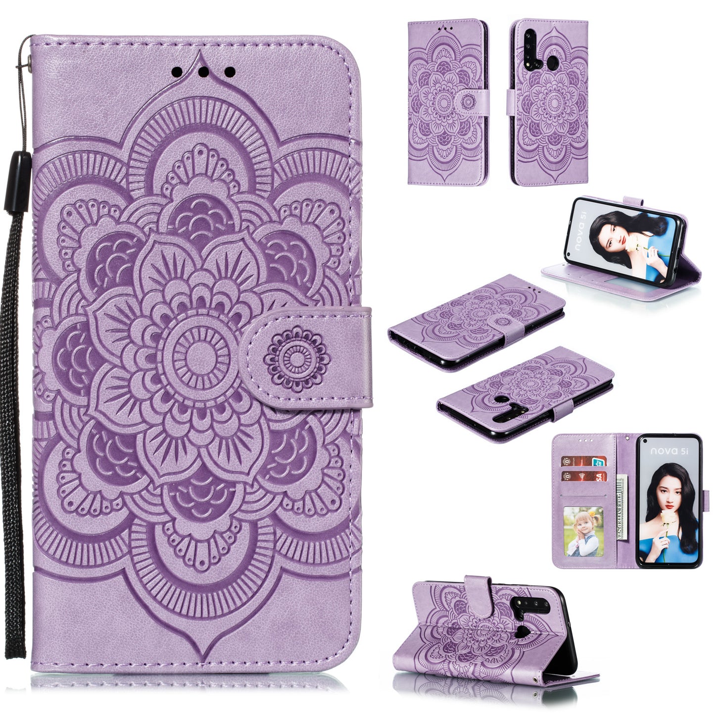 For Huawei P20 lite (2019) / nova 5i Imprint Mandala Flower Leather Wallet Shell