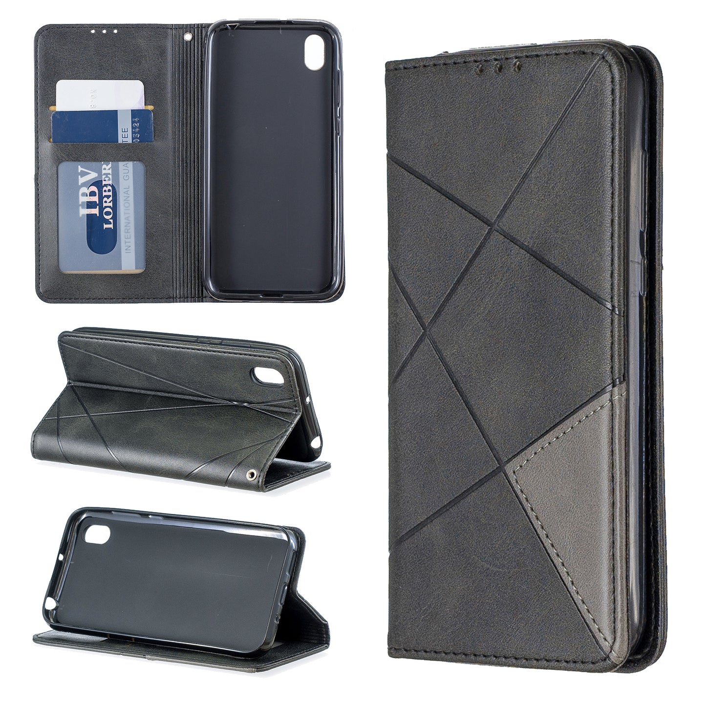Geometric Pattern Leather Card Holder Case for Huawei Y5 (2019) / Honor 8S
