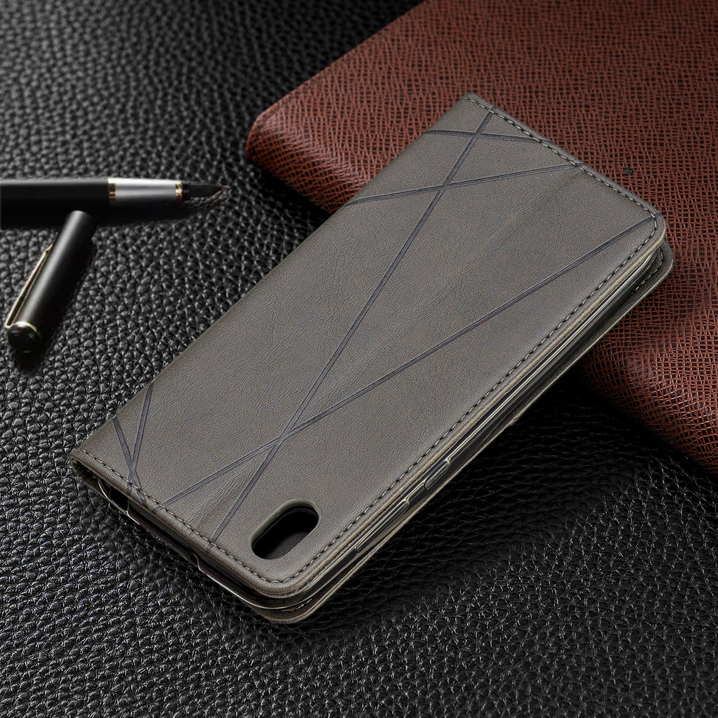Geometric Pattern Leather Card Holder Case for Huawei Y5 (2019) / Honor 8S