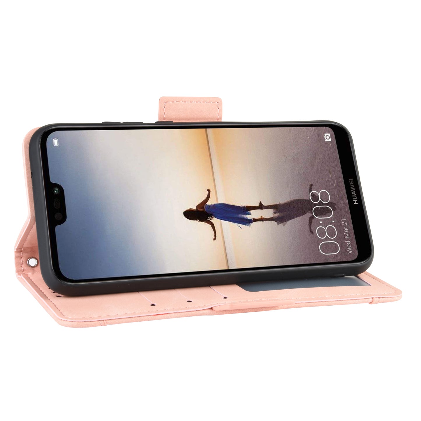 For Huawei P20 Lite (2018)/Nova 3e Protective Shell Leather Wallet Stand with Multiple Card Slots Phone Case