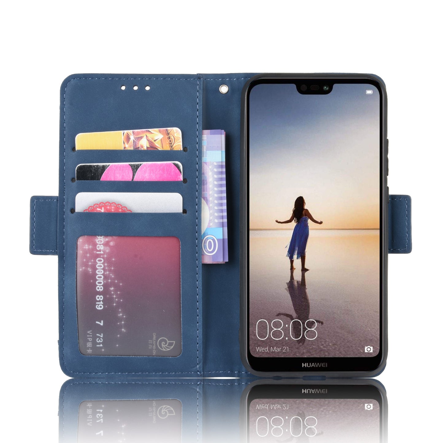 For Huawei P20 Lite (2018)/Nova 3e Protective Shell Leather Wallet Stand with Multiple Card Slots Phone Case