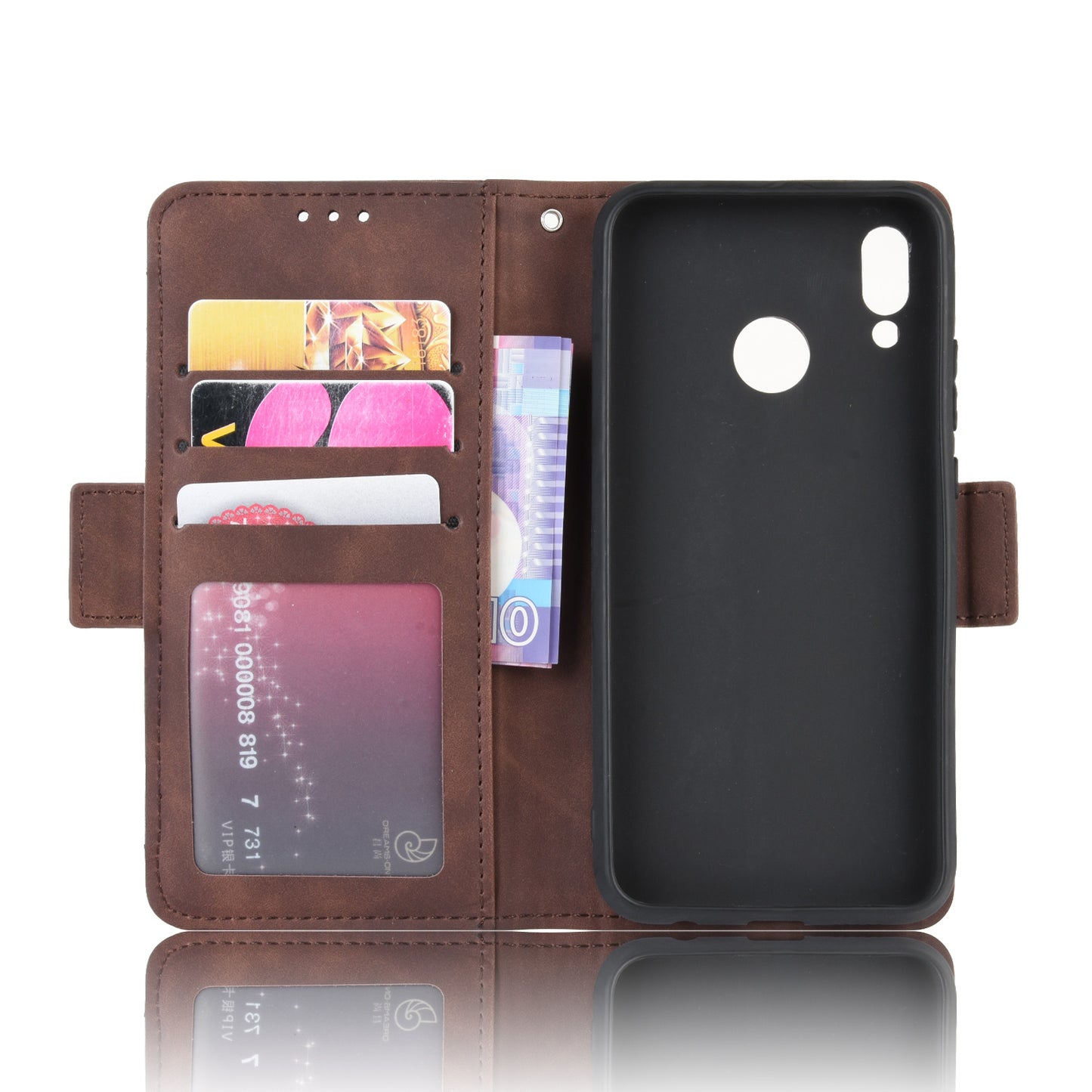 For Huawei P20 Lite (2018)/Nova 3e Protective Shell Leather Wallet Stand with Multiple Card Slots Phone Case
