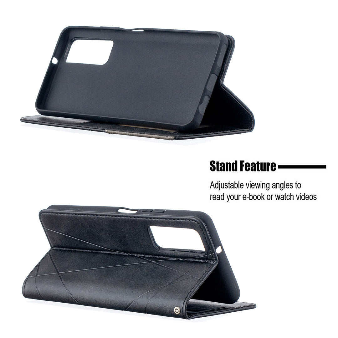 For Huawei P Smart 2021 / Y7a Geometric Pattern Leather Stand Case Card Holder Shell