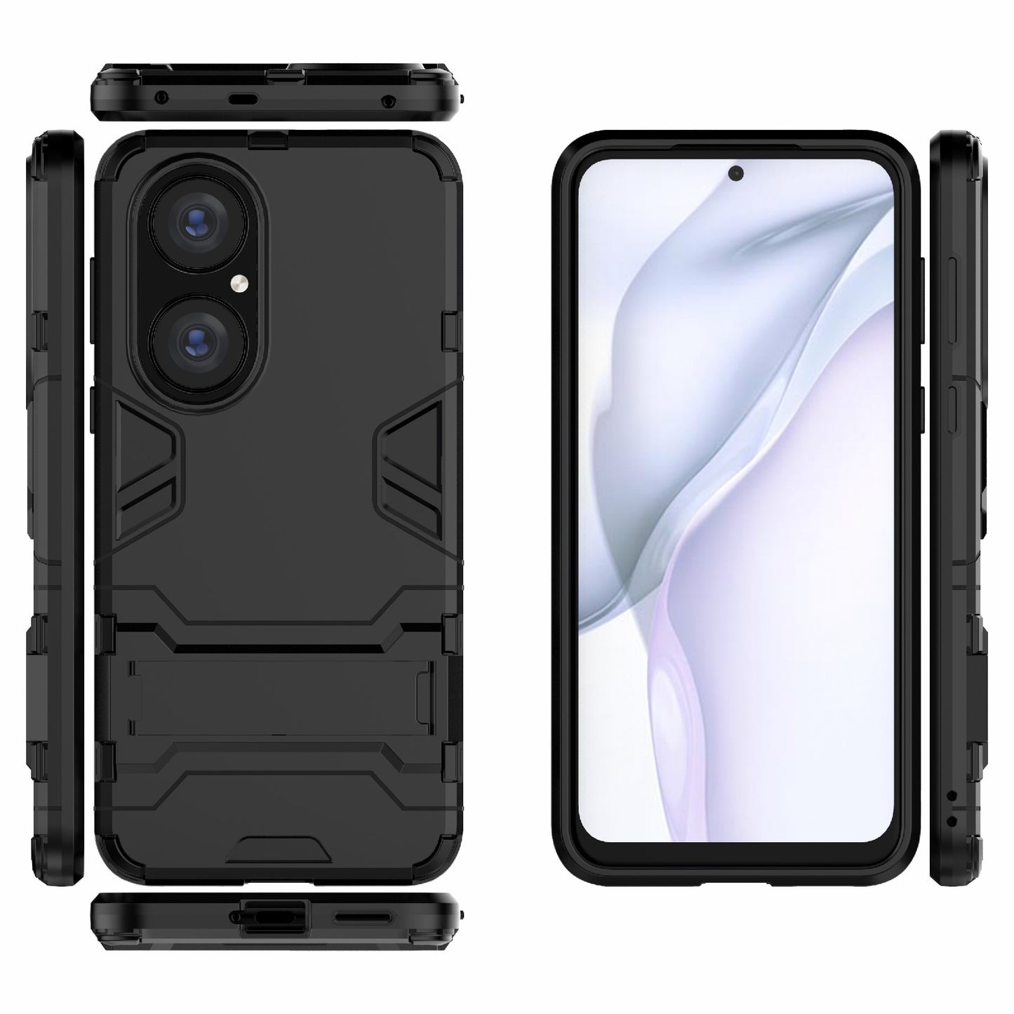 2 in 1 Full Protection Hybrid Phone Protector Cover Case with Kickstand Design for Huawei P50