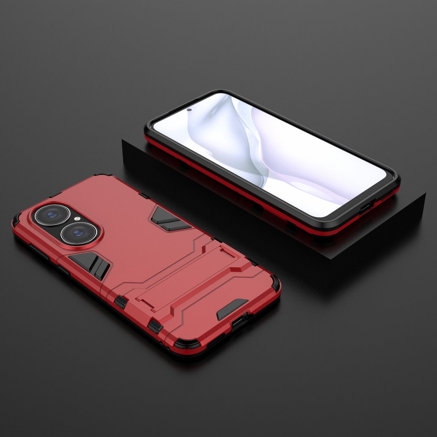 2 in 1 Full Protection Hybrid Phone Protector Cover Case with Kickstand Design for Huawei P50