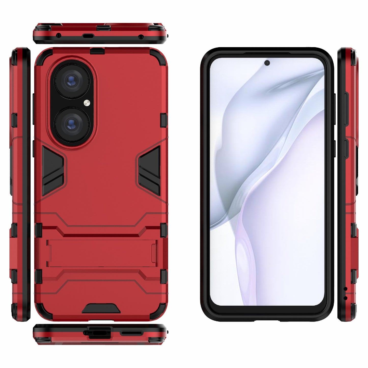 2 in 1 Full Protection Hybrid Phone Protector Cover Case with Kickstand Design for Huawei P50