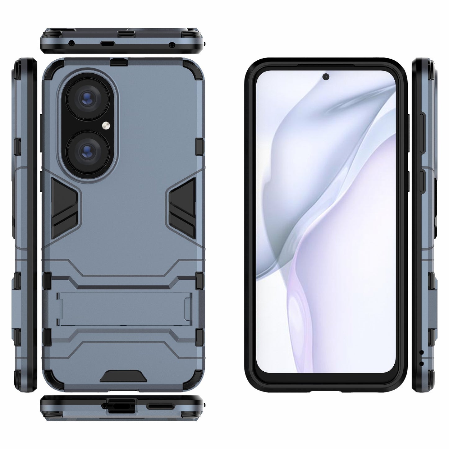2 in 1 Full Protection Hybrid Phone Protector Cover Case with Kickstand Design for Huawei P50