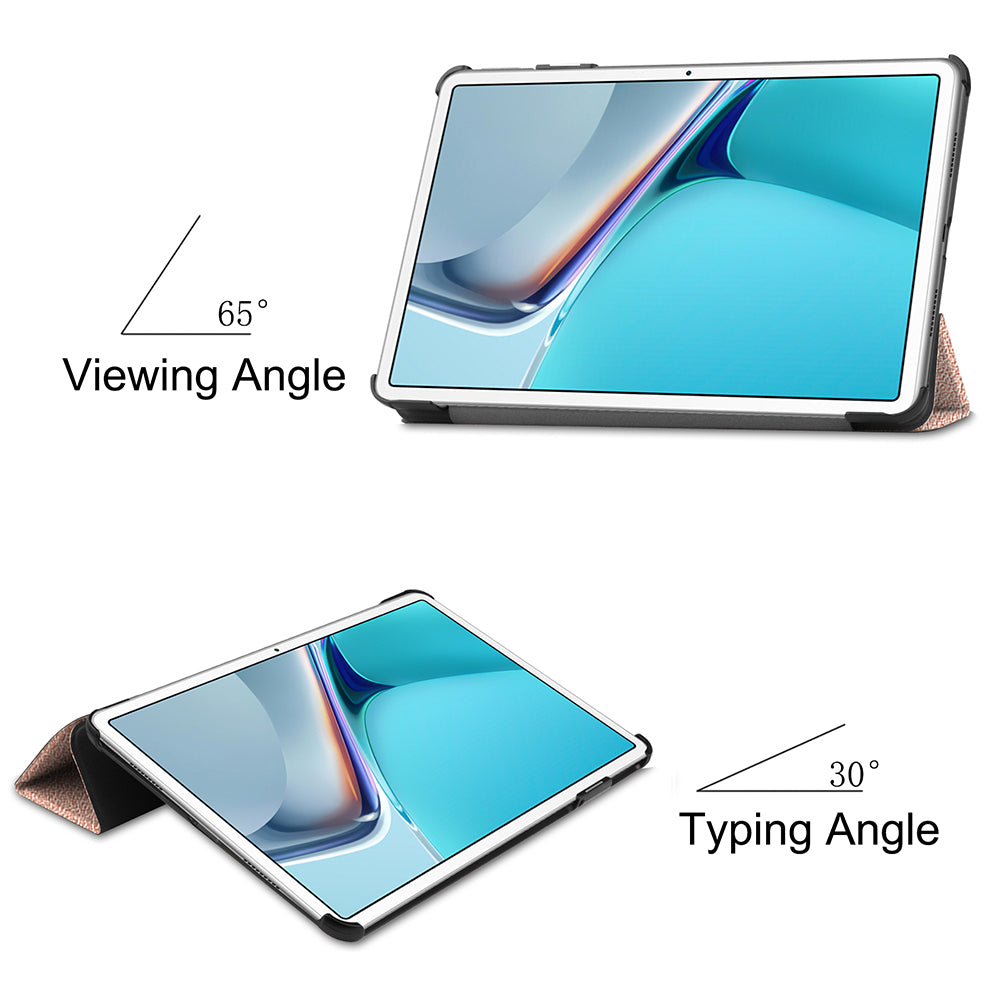 For Huawei MatePad 11 (2021) Protective Case Shockproof PU Leather Tablet Shell Three-fold Stand Cover Support Auto Wake/Sleep